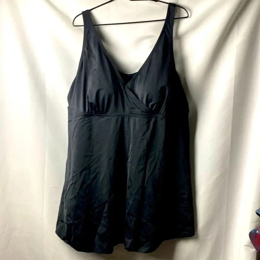 SWIM SUITS FOR ALL WO SIZE 30 ONE PIECE BLACK SWIMSUIT LINED BRA FAUX WRAP FRONT